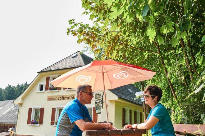 Wanderpause in der Kleinrehmühle
