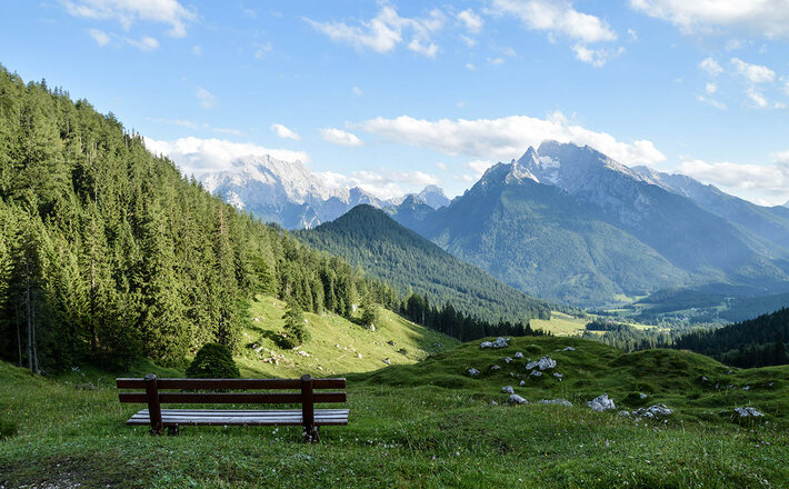 Aussicht von der Mordaualm auf Watzmann und Hochkalter