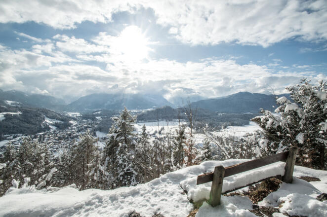 Aussicht von der winterlichen Marxenhöhe zum Watzmann