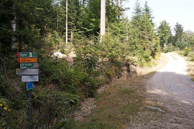 Wegabzweigung nach dem Großen Arbersee - hier geht es rechts