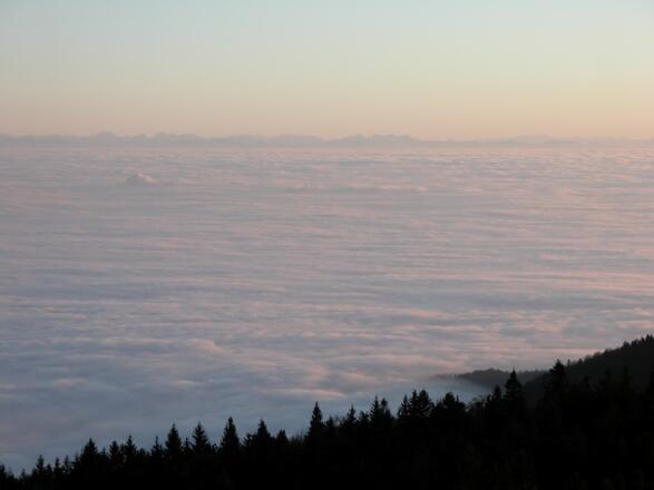Blick vom Hirschenstein zu den Alpen