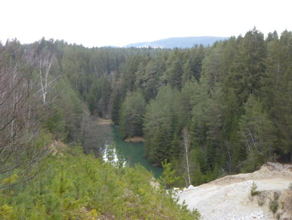 Blick von oben auf den Steinbruchsee