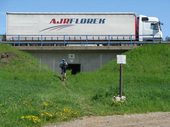 Die Autobahn wird in einem schmalen Tunnel unterquert!