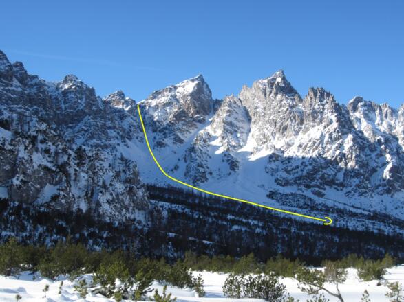 mit einem Blick nach rechts kann man die Schneeverhältnisse im Leoganger Seilergraben checken