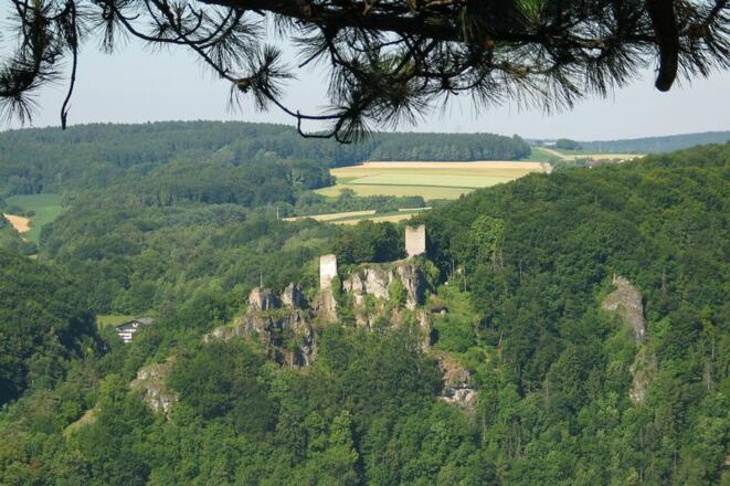 Blick zur Burgruine Tachenstein in Riedenburg