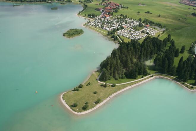 Luftbild zum Forggensee am Campingplatz Brunnen