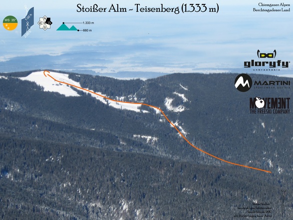 Stoißer Alm Skitour auf den Teisenberg - Übersichtsbild - Topo