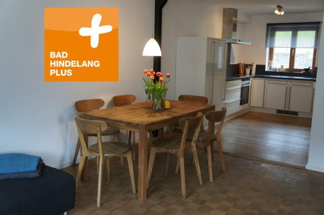 Wohnraum mit großer voll ausgestatteter Küche