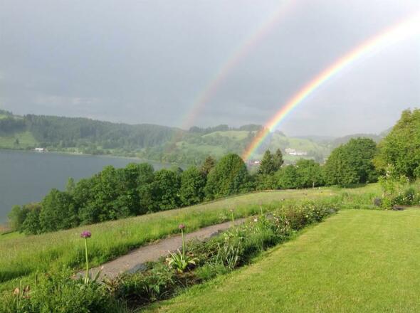 doppelter Regenbogen im Frühjahr
