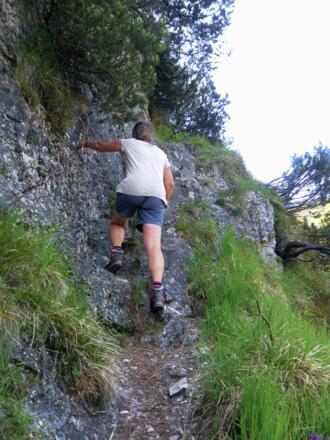 kurze Seilsicherung am Reibwandeinstieg