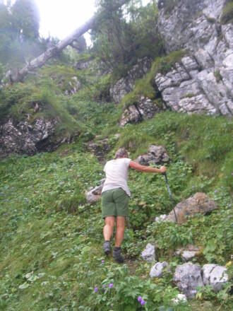Steile Grasmulde unter dem Laufsattel