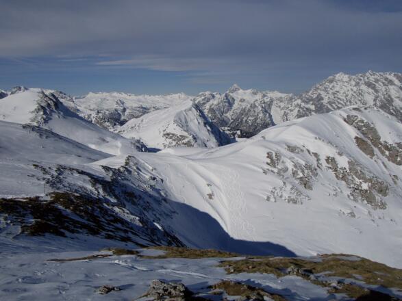 Einfahrt in die Bockskehle, eine weitere sehr steile Variante auf der Kleinen Reibe