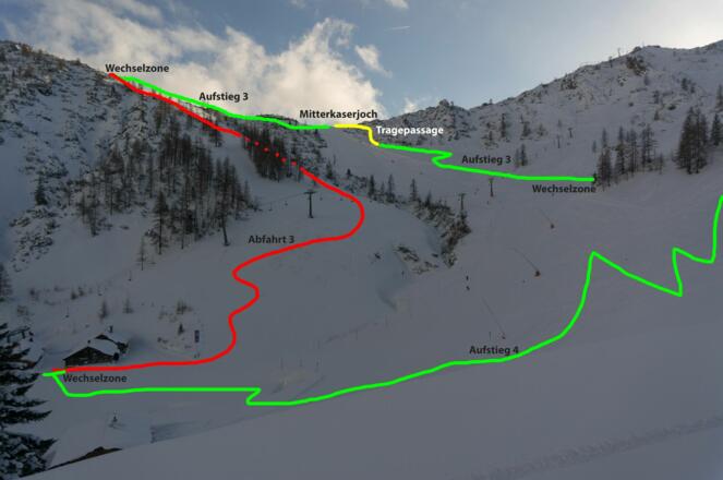Aufstiege und Abfahrten im Mitterkaserkessel