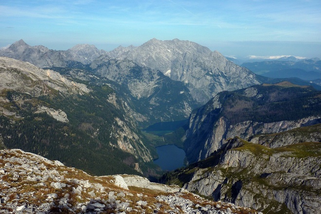 Watzmann Ostwand mit Königssee und Obersee