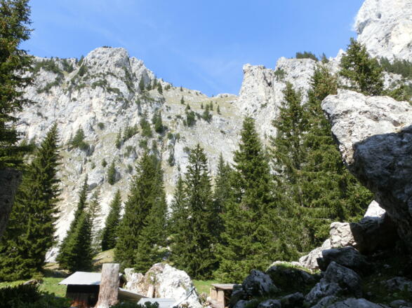 Blick zurück zum Abstieg vom Säuling zum Naturfreundehaus