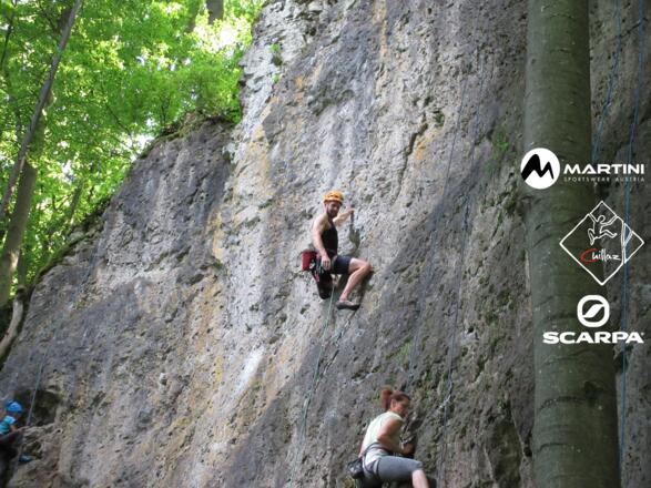 steile, mit Löchern übersähte Schlosszwergwand