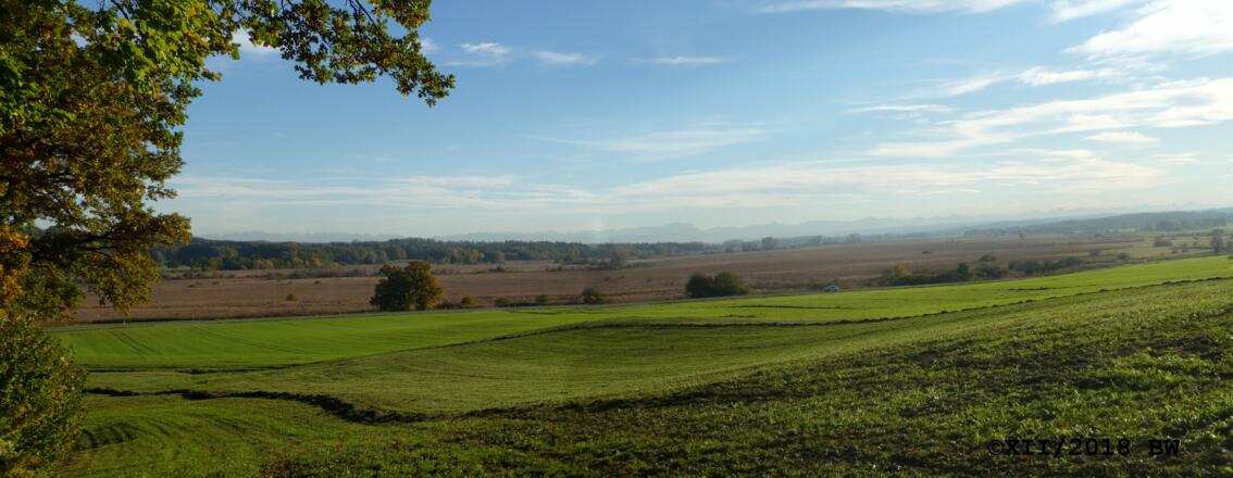 Panoramablick über das Ampermoos bei der Lourdeskapelle Kottgeisering