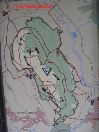 Die Übersichtskarte zeigt unseren Parkplatz mit dem Wegverlauf!