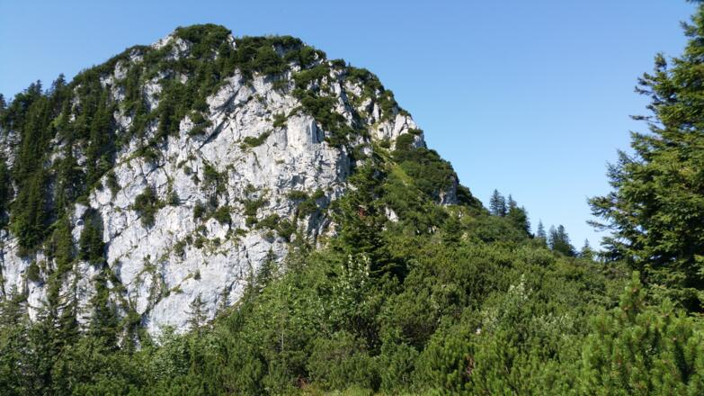 Durch die Rinne im rechten Teil der Wand führt der Steig