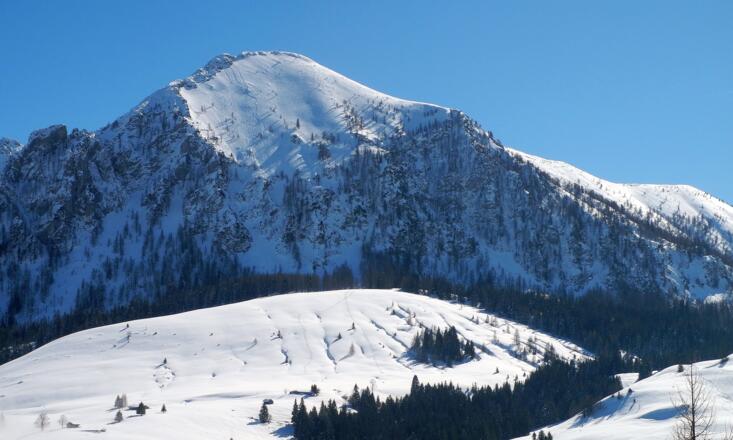 Markant erhebt sich der Braunedlkogel südlich der Postalm.
