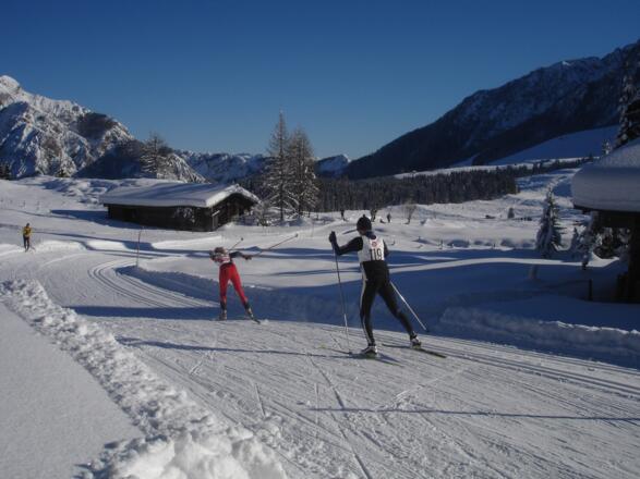 sportliche Langläufer auf der Lienbachloipe