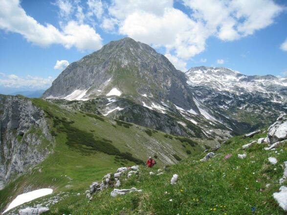 Abstieg in Richtung Edelweißscharte, im Hintergrund der Fritzerkogel (2363m)