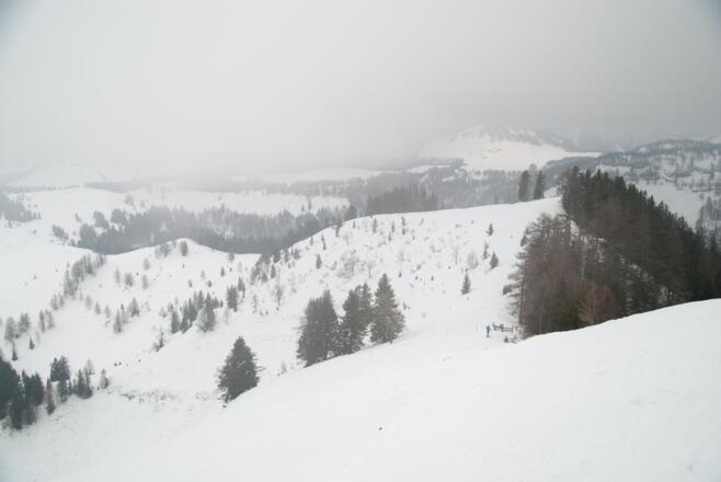 Blick vom Wieslerhorn den Aufstiegsweg hinab (immer am Grat entlang)