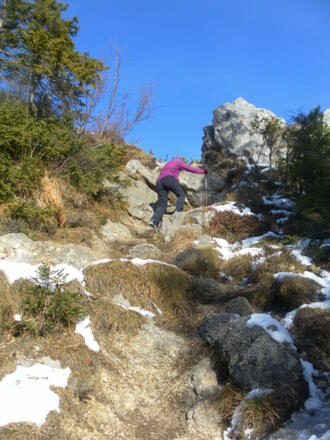 Schrofenrinne zum kurzen Gipfelgrat