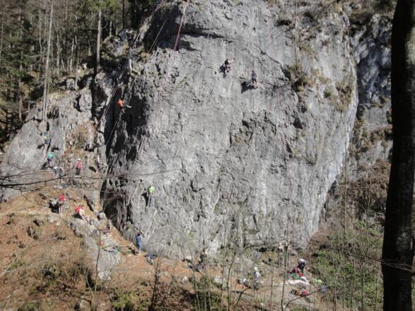Beim Klettergarten geht es den Bach entlang abwärts.