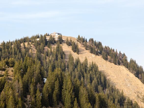 Blick vom Karkopf auf den Hochriesgipfel.