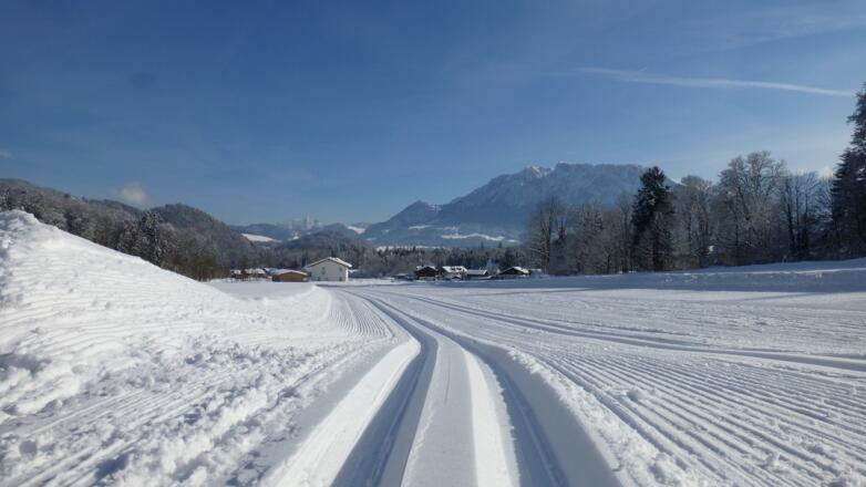 Dorfloipe Niederaudorf - Agg mit Blick auf das Kaisergebirge