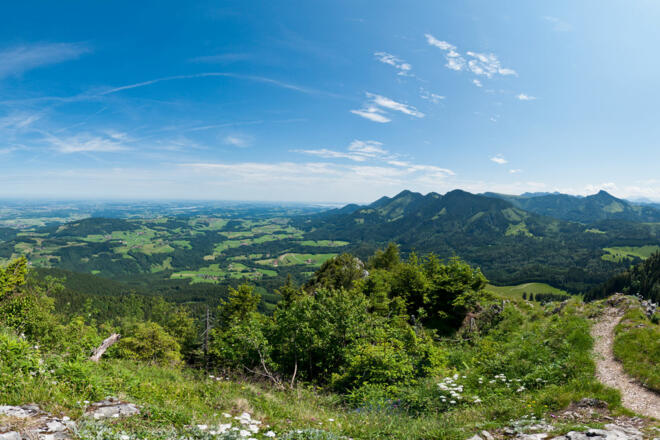 Ausblick auf den Simssee von der Wasserwand