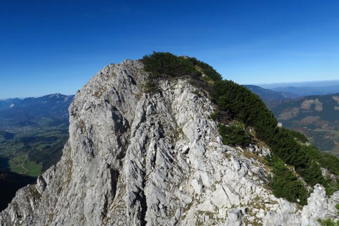 Immer wieder auf und ab, die Latschen waren überhaupt kein Problem mehr. Manchmal ausgesetzt und auch ein paar Kletterstellen im I. SG