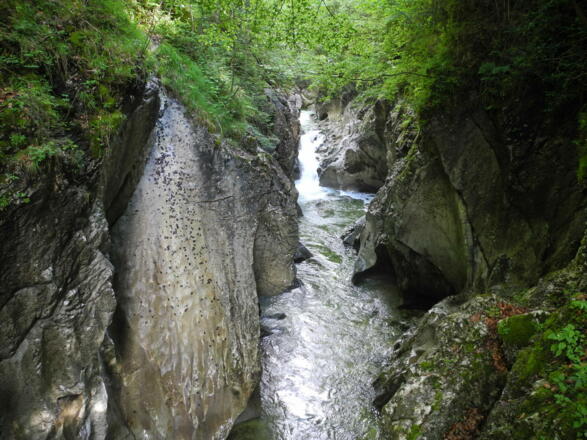 Blick in die Klamm von der Brücke bei Niedrigwasser.