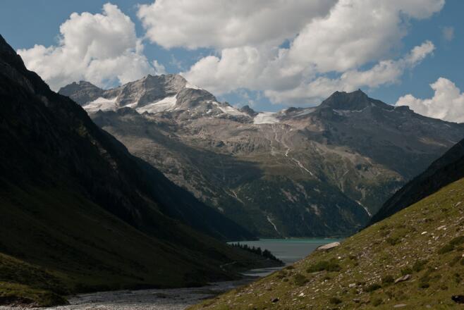 Blick vom Zustieg zum Furtschaglhaus zurück zum Olperer