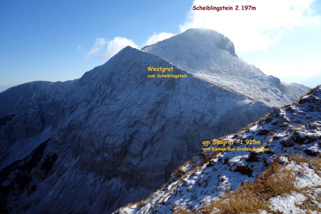 Grattreffpunkt West- und Südgrat, um 1955m links ab