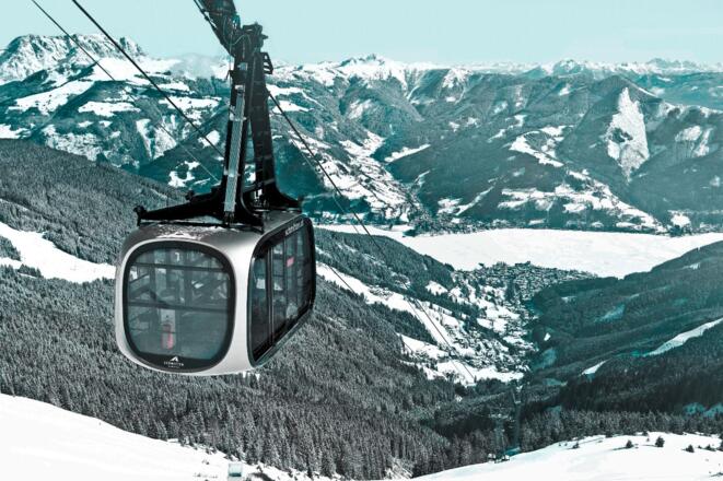 Porsche Design Gondel im Hintergrund der Zeller See