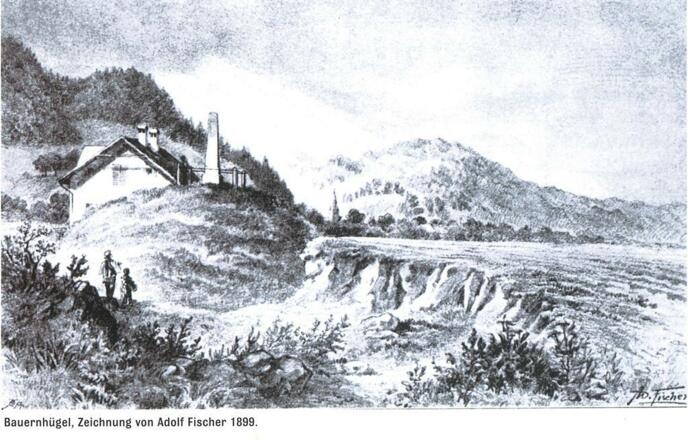 Bauernhügel, Zeichnung v. Adolf Fischer 1899