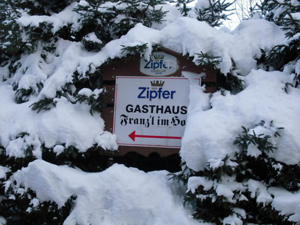 Franzl im Holz Schild