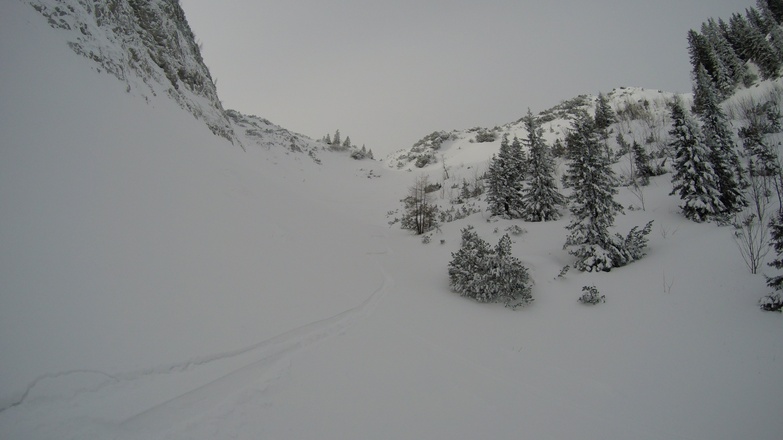Blick zurück nach oben in die schöne Rinne