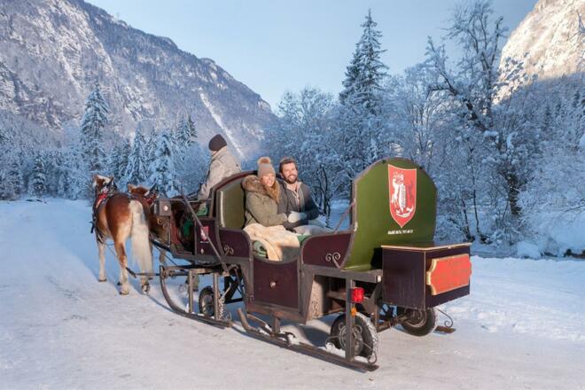 Romantische Pferdeschlittenfahrt im Bluntautal