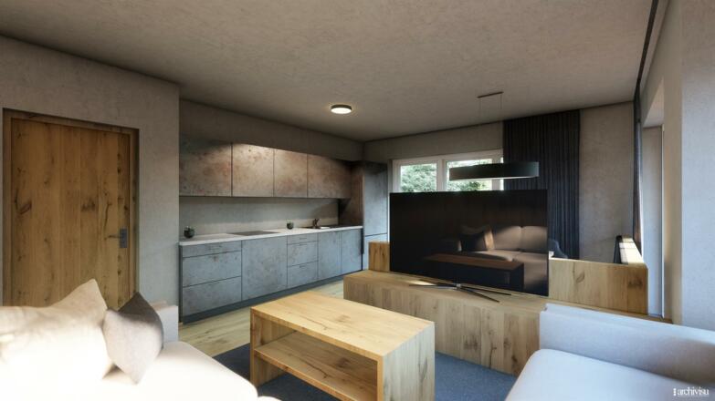 Wohnzimmer mit Küche