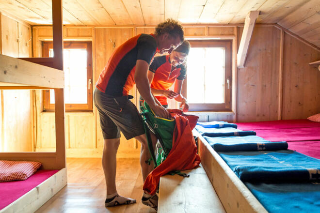 Matratzenlager in der Tuxerjoch-Hütte des ÖTK
