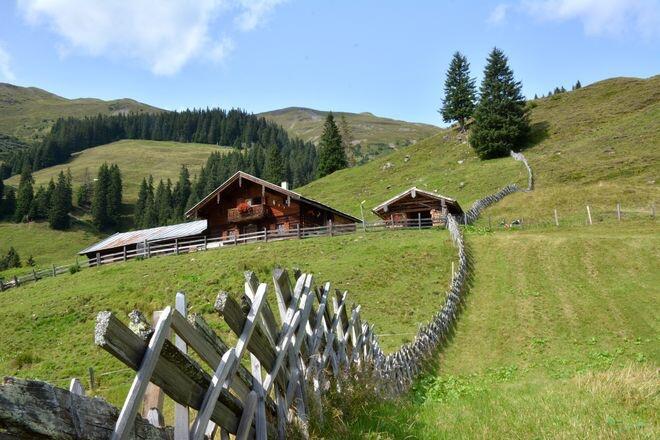 Urige Katzsteinalm mit dem traditionellen Pinzga Zaun