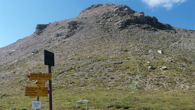 Vom Wegweiser des Hochjochs, 2359m, hinauf zum Chlei Tschingel.