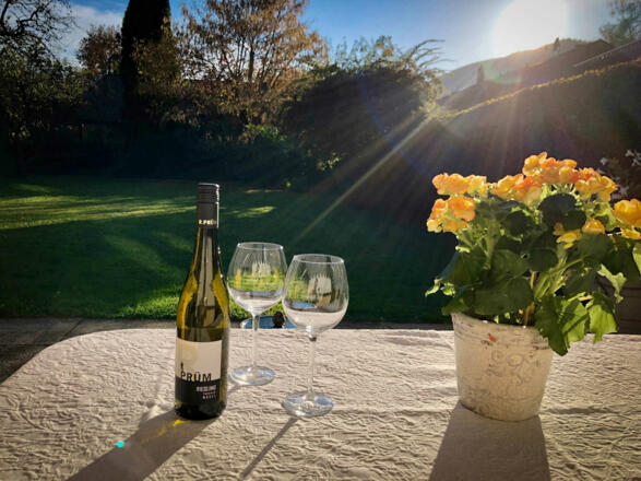 Terasse mit Garten und Bergblick