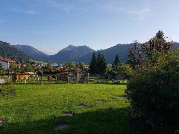 Aussicht auf See und Berge im Garten