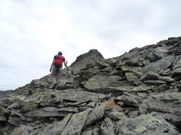 Etwas unangenehm gestaltet sich aufgrund der Felsplatten der letzte Teil des Anstieges zum Gipfel.