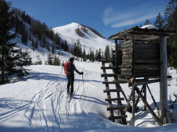 Bei einem Hochstand sieht man den weiteren Anstieg zum Gipfel.