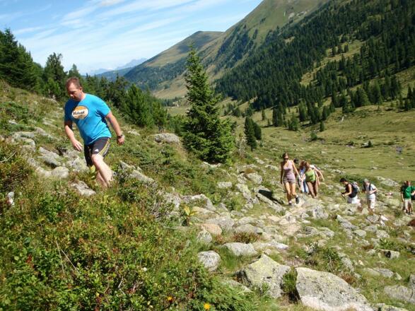 Aufstieg zum Königstuhl mit Blick zurück ins Rosanintal 